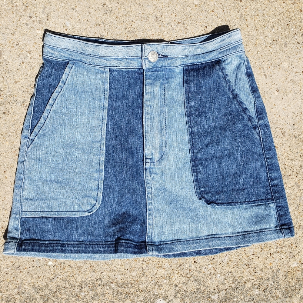 Patchwork Lightwash Darkwash Denim Jean Micro Mini Skirt